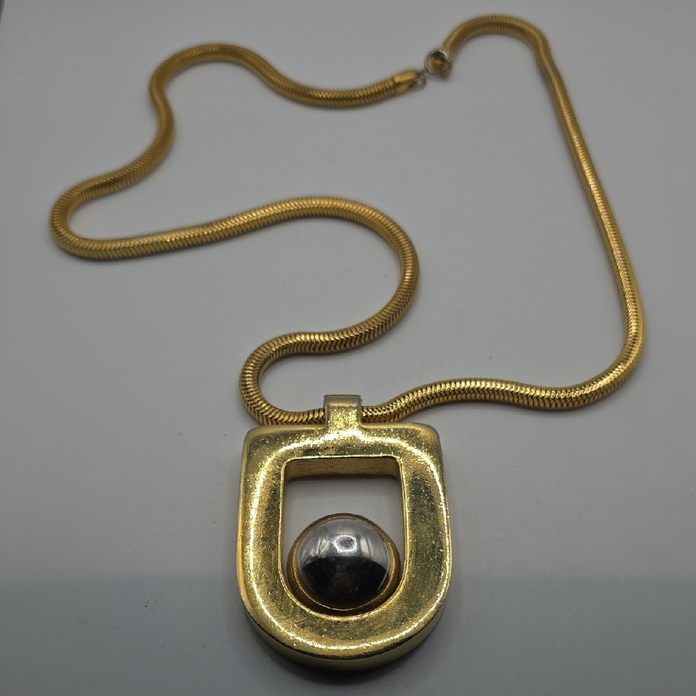 Vintage Lanvin Paris 60's Modernist Gold Pendant Necklace
